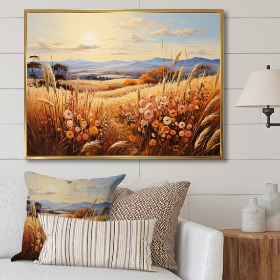 Designart "Countryside Rustling Wheat landscape I" Landscapes Floater Framed Canvas Art Print