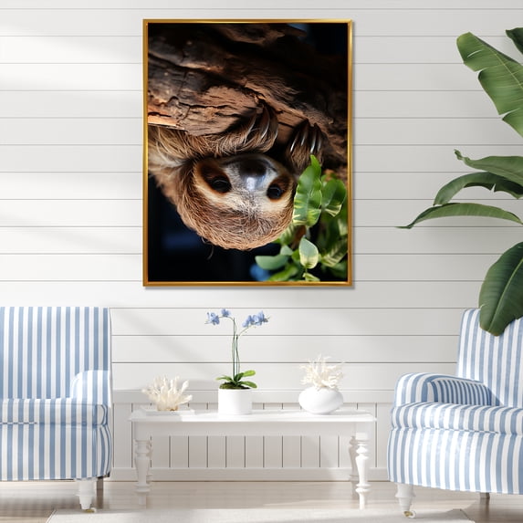 Designart "Countryside Sloth Rest" Sloth Floater Framed Canvas Wall Art