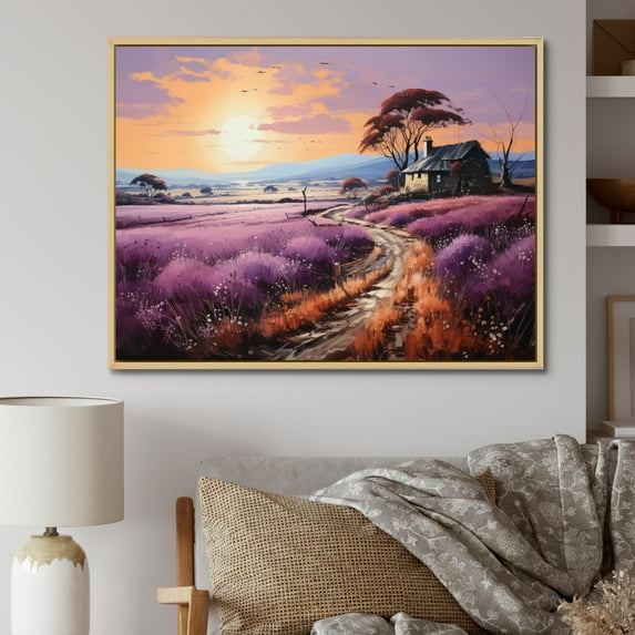 Designart "Countryside The Violet landscape I" Landscapes Floater Framed Canvas Print