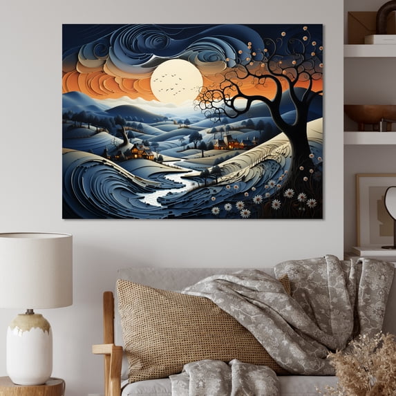 Designart "Countryside Twilight Blues horizon III" Modern Wall Decor