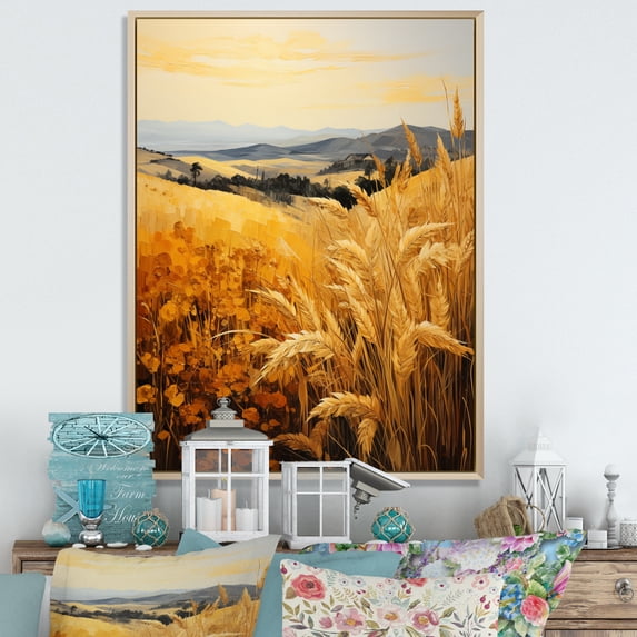 Designart "Countryside Wheat landscape Of Gold I" Landscape & Nature Floater Framed Canvas Print