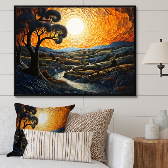 Designart "Countryside Winding River Collage" Landscapes Floater Framed Wall Decor