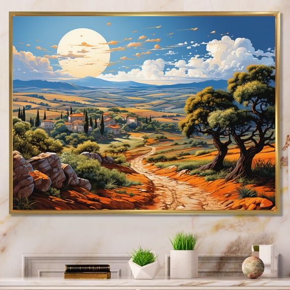 Designart "Countryside of Sicily, Italy II" Landscapes Floater Framed Canvas Art Print