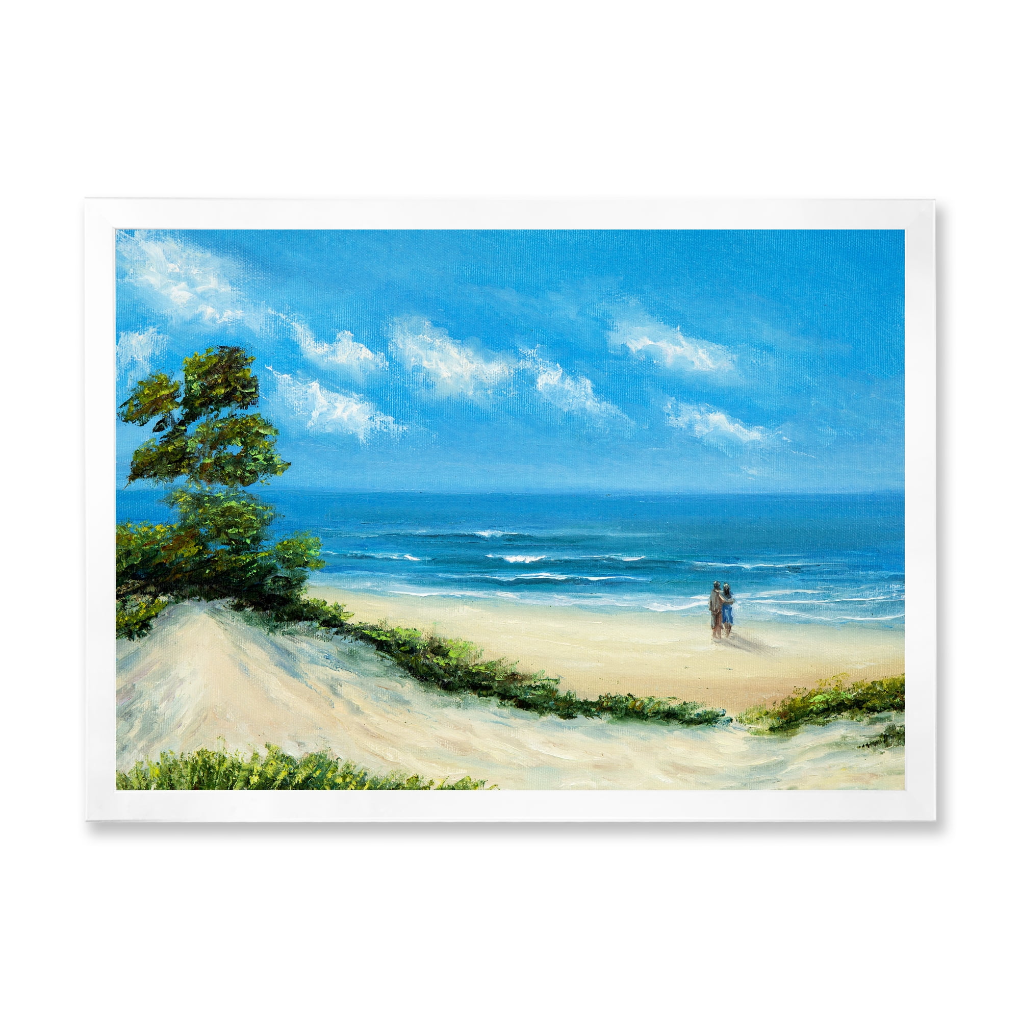 Designart 'Couple At The Beach In Sunlight' Nautical & Coastal Framed Art Print