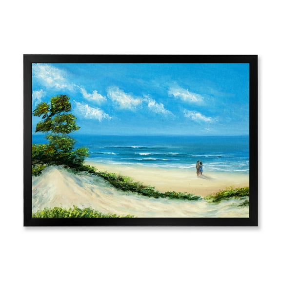Designart 'Couple At The Beach In Sunlight' Nautical & Coastal Framed Art Print