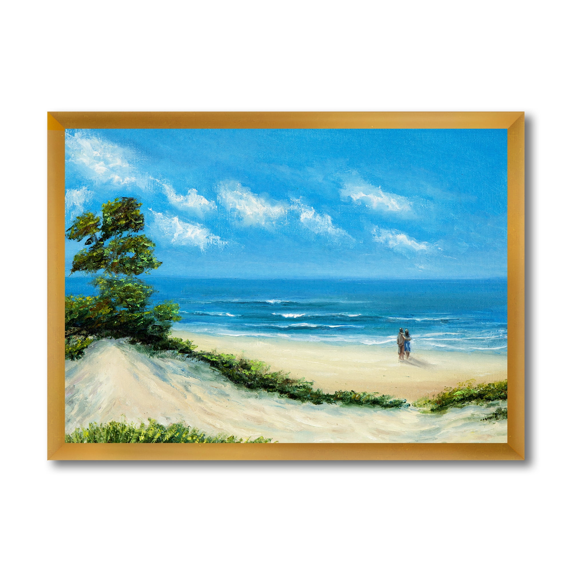 Designart 'Couple At The Beach In Sunlight' Nautical & Coastal Framed Art Print