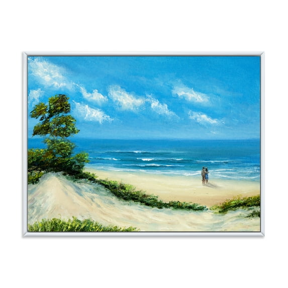 Designart 'Couple At The Beach In Sunlight' Nautical & Coastal Framed Canvas Wall Art Print