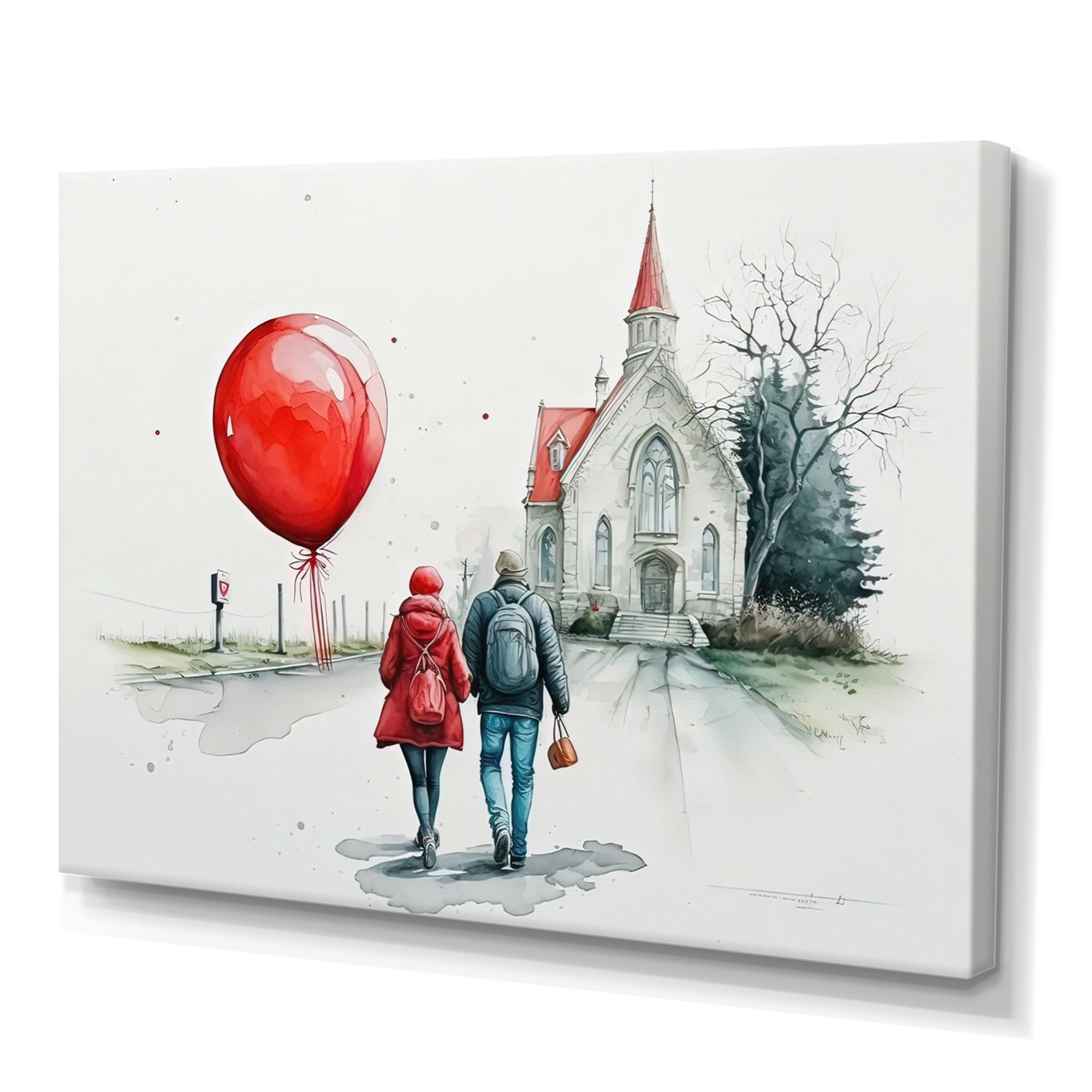 Designart Couple In Love Going To The Church IV Canvas Wall Art