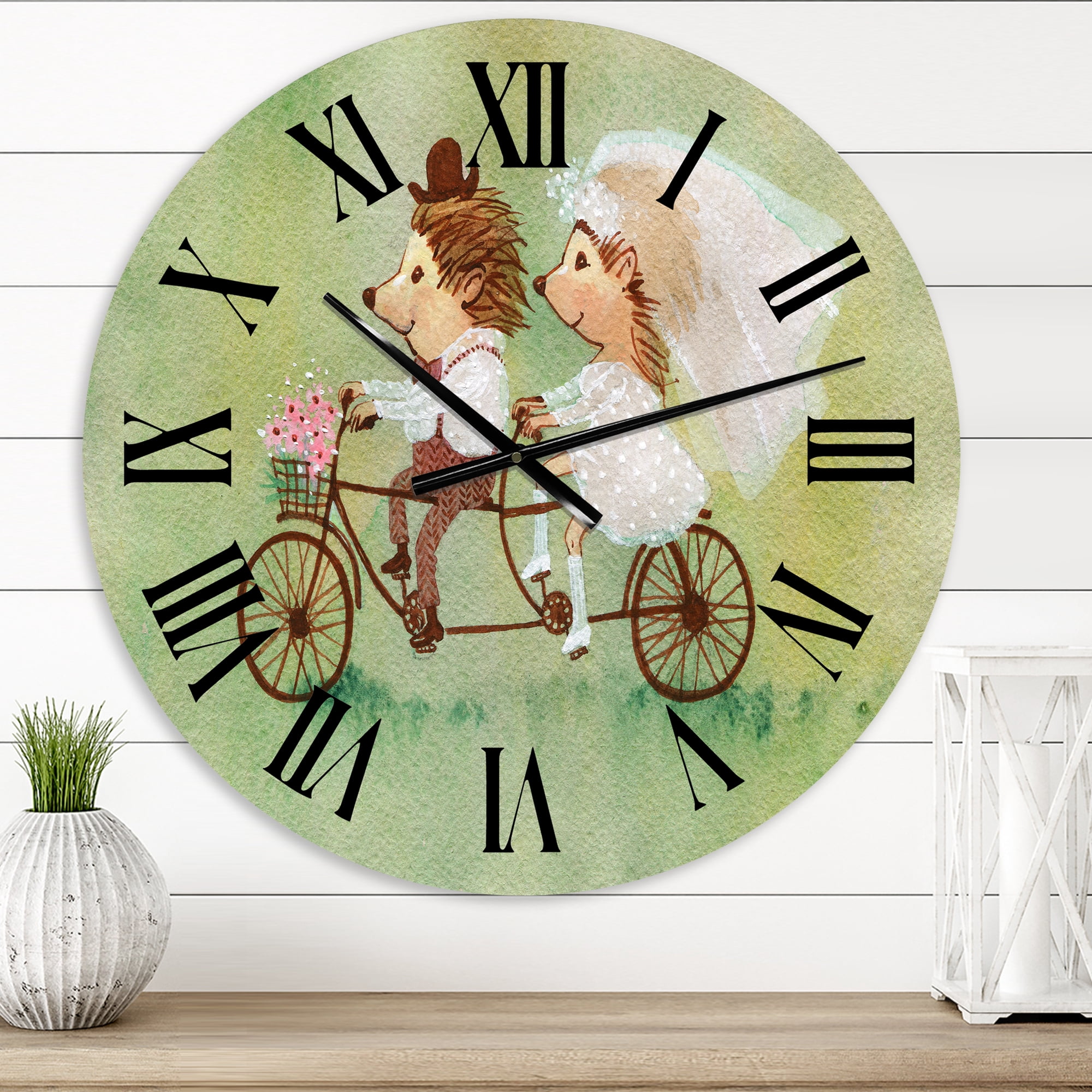 Designart 'Couple Of Hedgehogs Riding A Bike' Traditional Wall Clock