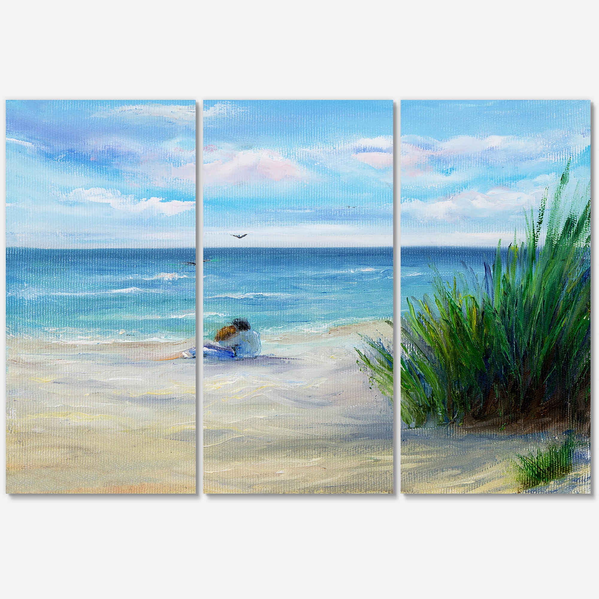 Designart ' Couple Sitting In Love By The Beach ' Nautical & Coastal Canvas Wall Art Print