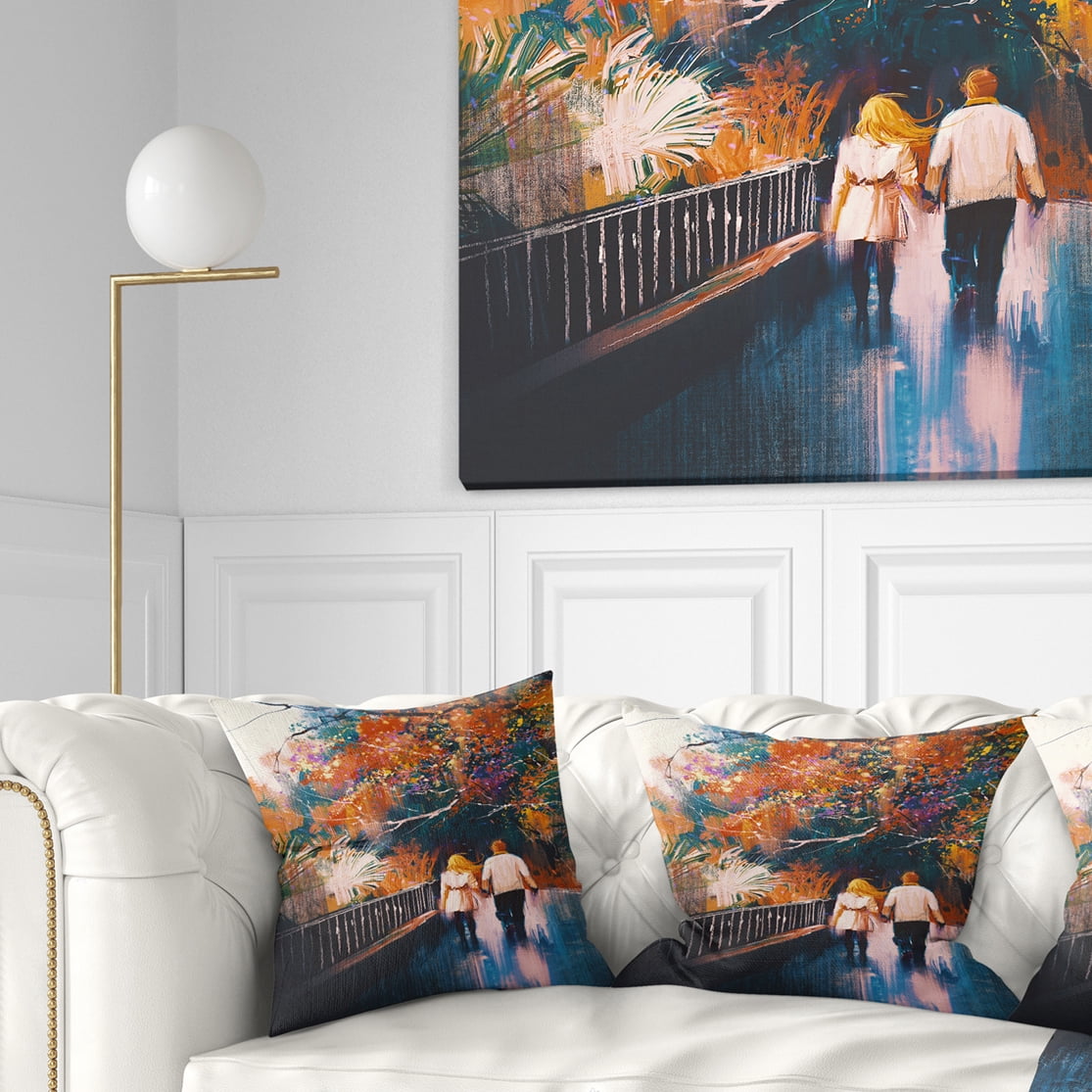 Designart Couple Walking Holding Hands - Landscape Printed Throw Pillow - 18x18