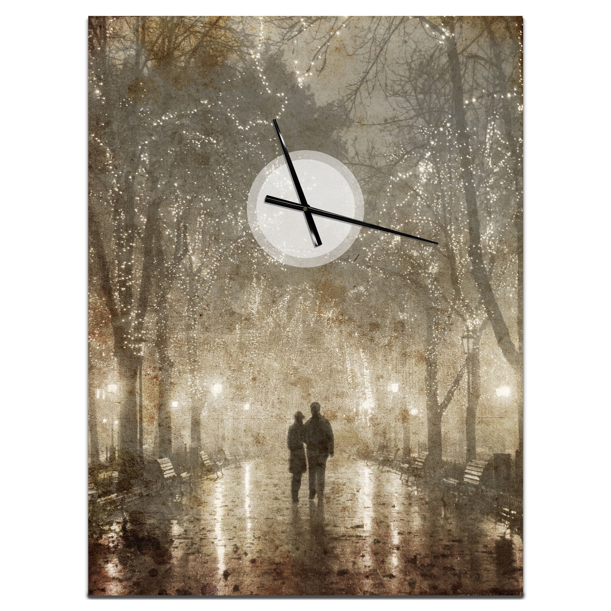 Designart 'Couple Walking in Night Lights' Farmhouse wall clock