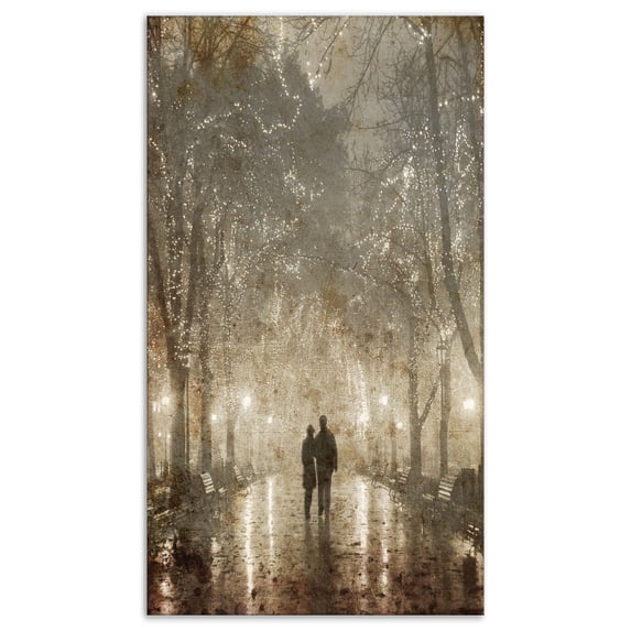 Designart 'Couple Walking in Night Lights ' Landscape Photography Canvas Print