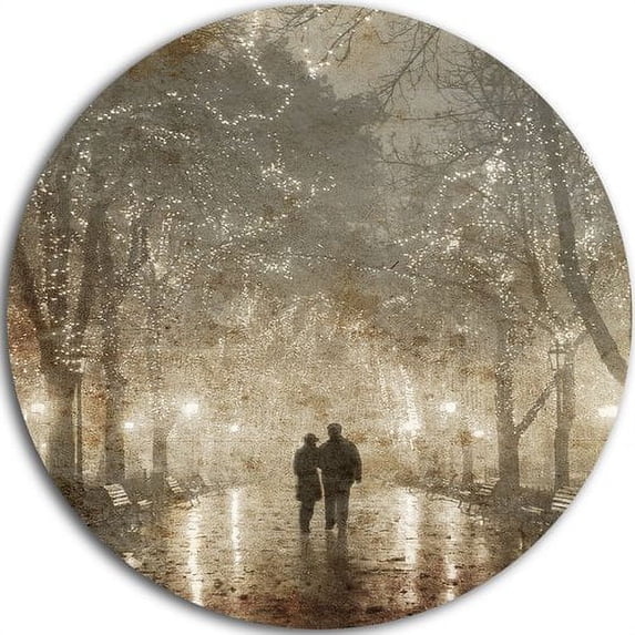 Designart 'Couple Walking in Night Lights ' Landscape Photography Canvas Print