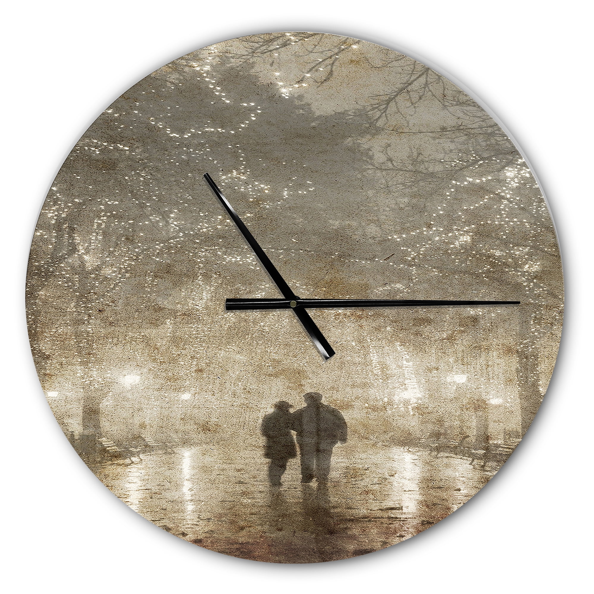 Designart 'Couple Walking in Night Lights' Metal Wall Clock