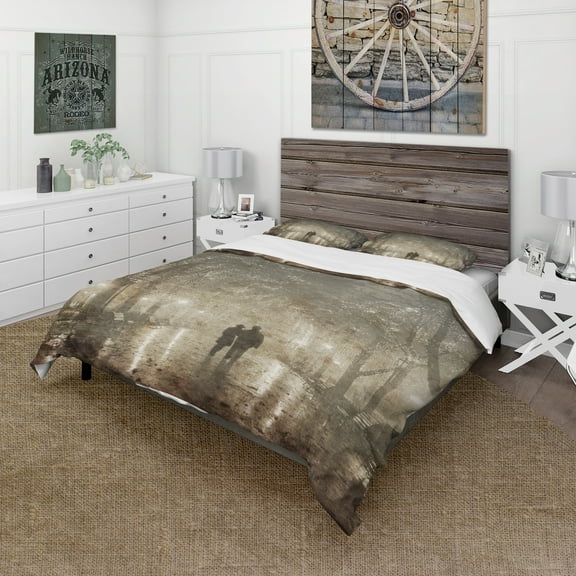 Designart 'Couple Walking in Night Lights' Traditional Duvet Cover Set