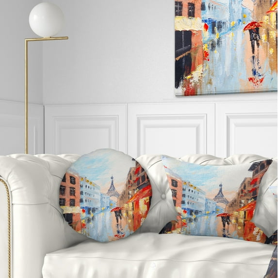 Designart Couple Walking in Paris - Sensual Throw Pillow - 12x20