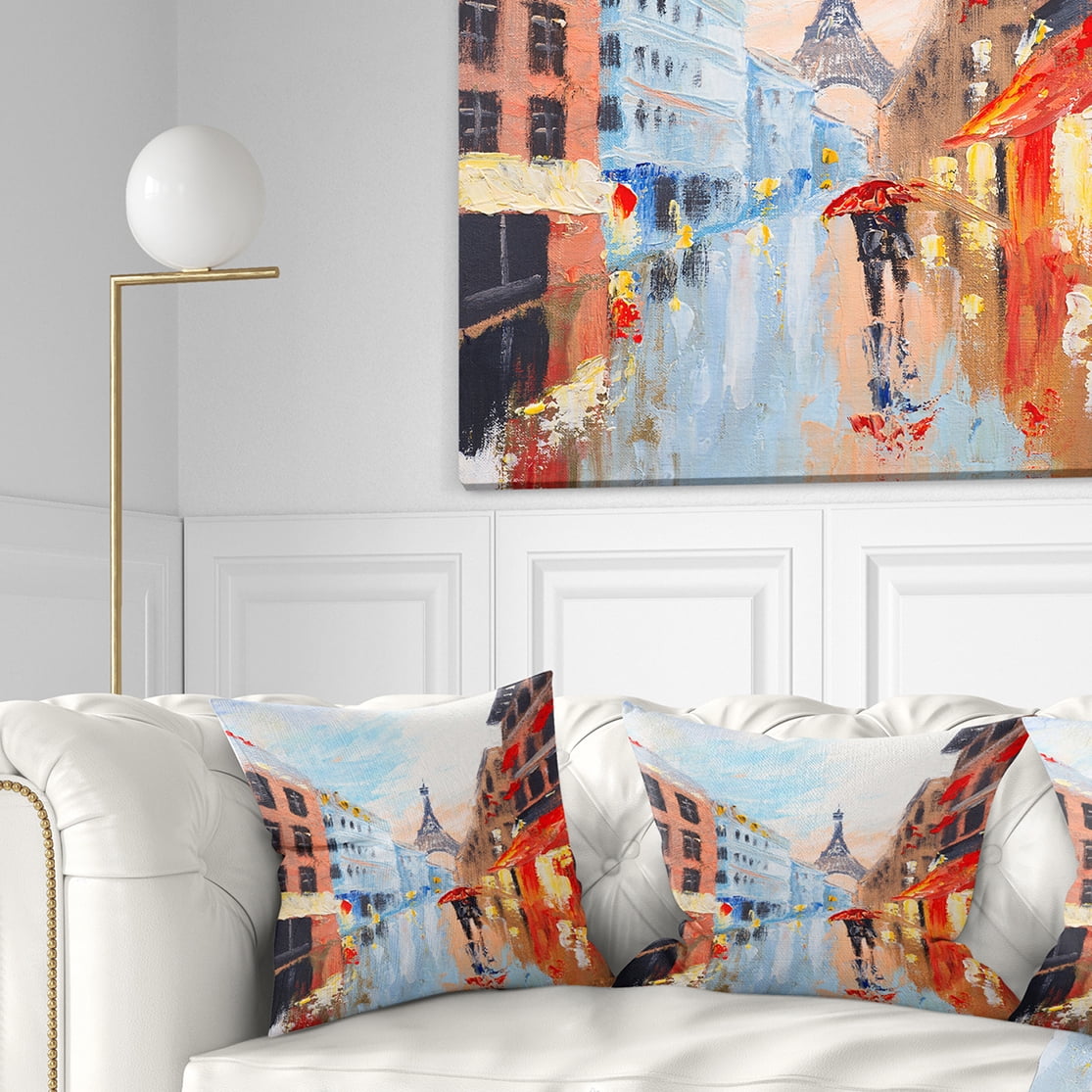 Designart Couple Walking in Paris - Sensual Throw Pillow - 16x16