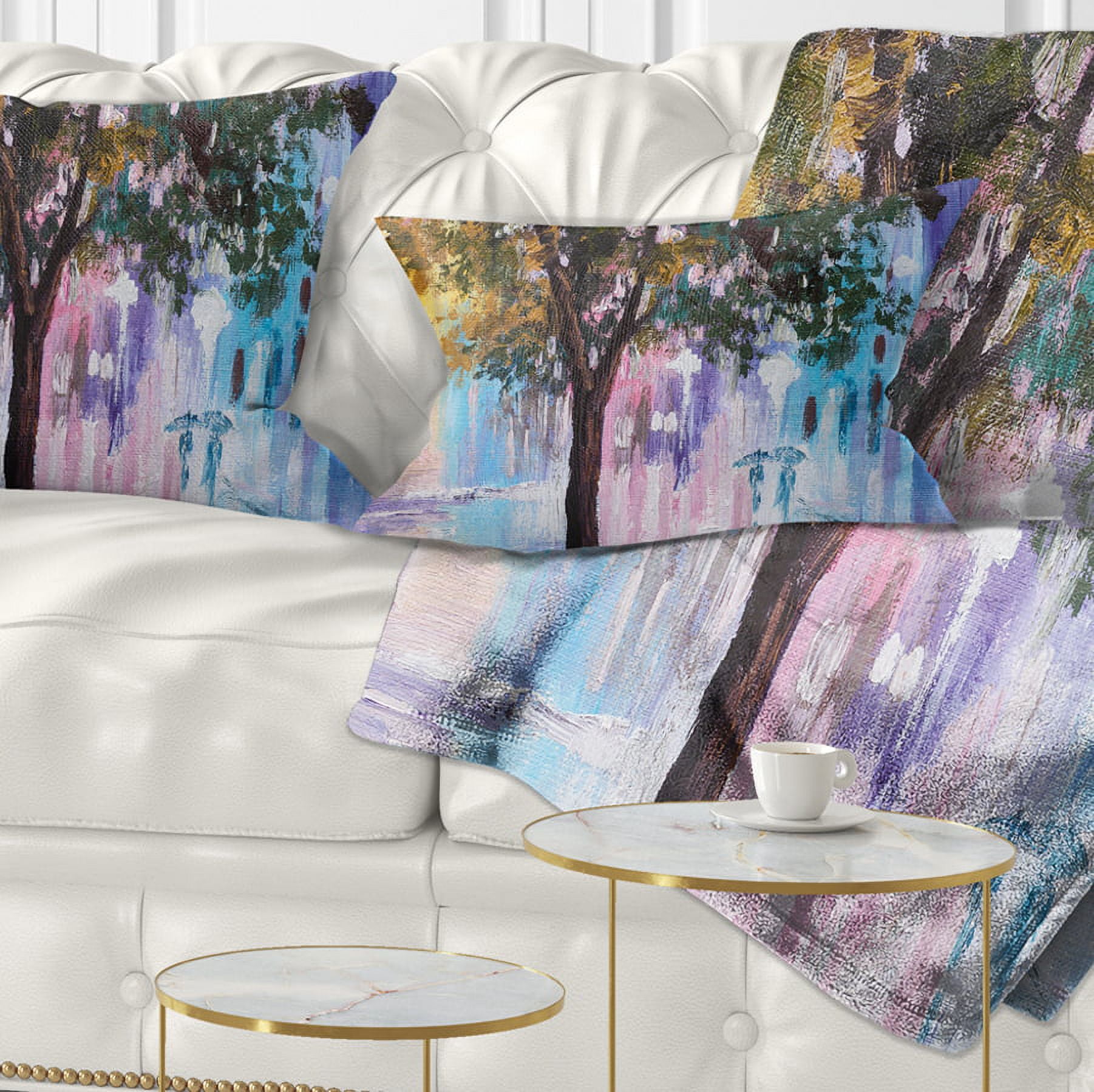 Designart Couple Walking in Rain - Landscape Printed Throw Pillow - 12x20