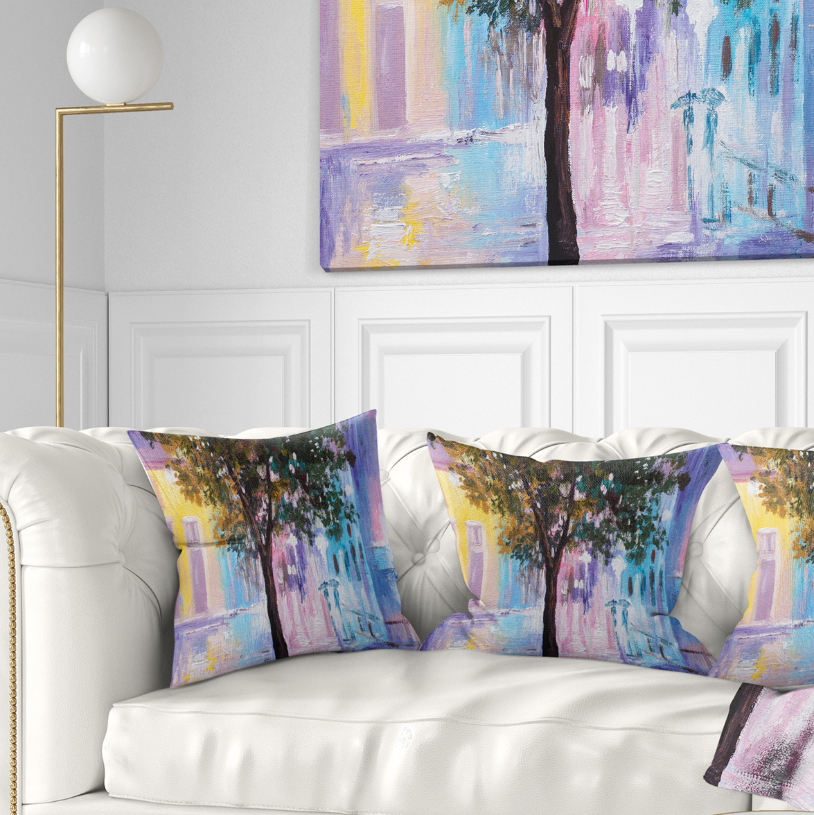 Designart Couple Walking in Rain - Landscape Printed Throw Pillow - 16x16