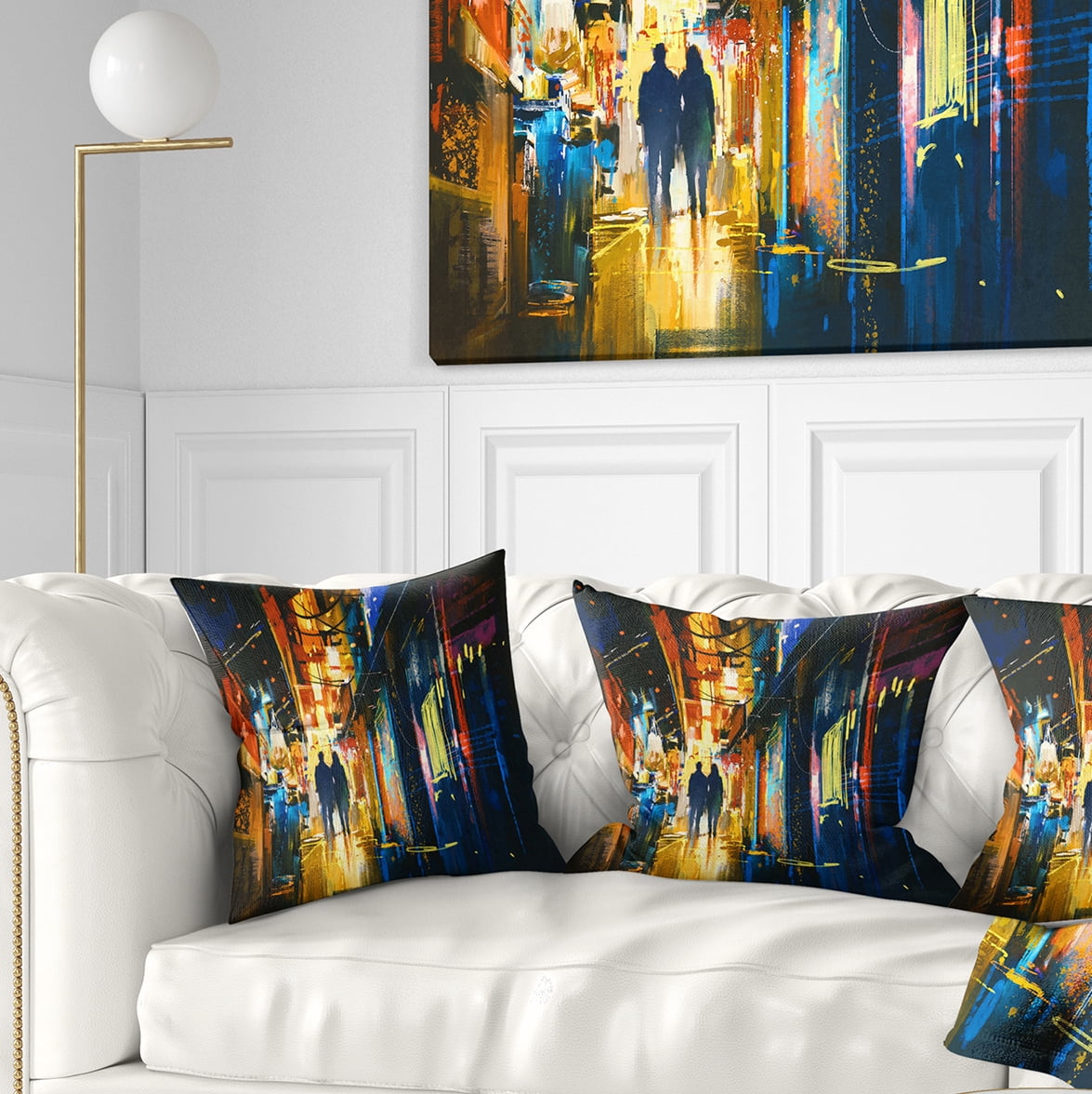 Designart Couple Walking in an Alley - Cityscape Throw Pillow - 16x16