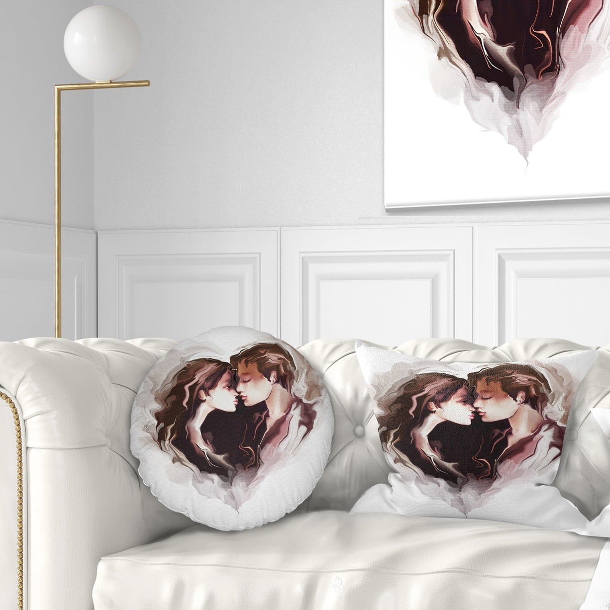Designart Couple of Lovers Kissing - Romantic Throw Pillow - 12x20