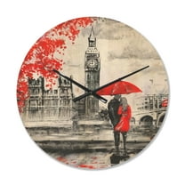 Designart 'Couples Holding Umbrella Walking in Paris II' Modern Wood Wall Clock