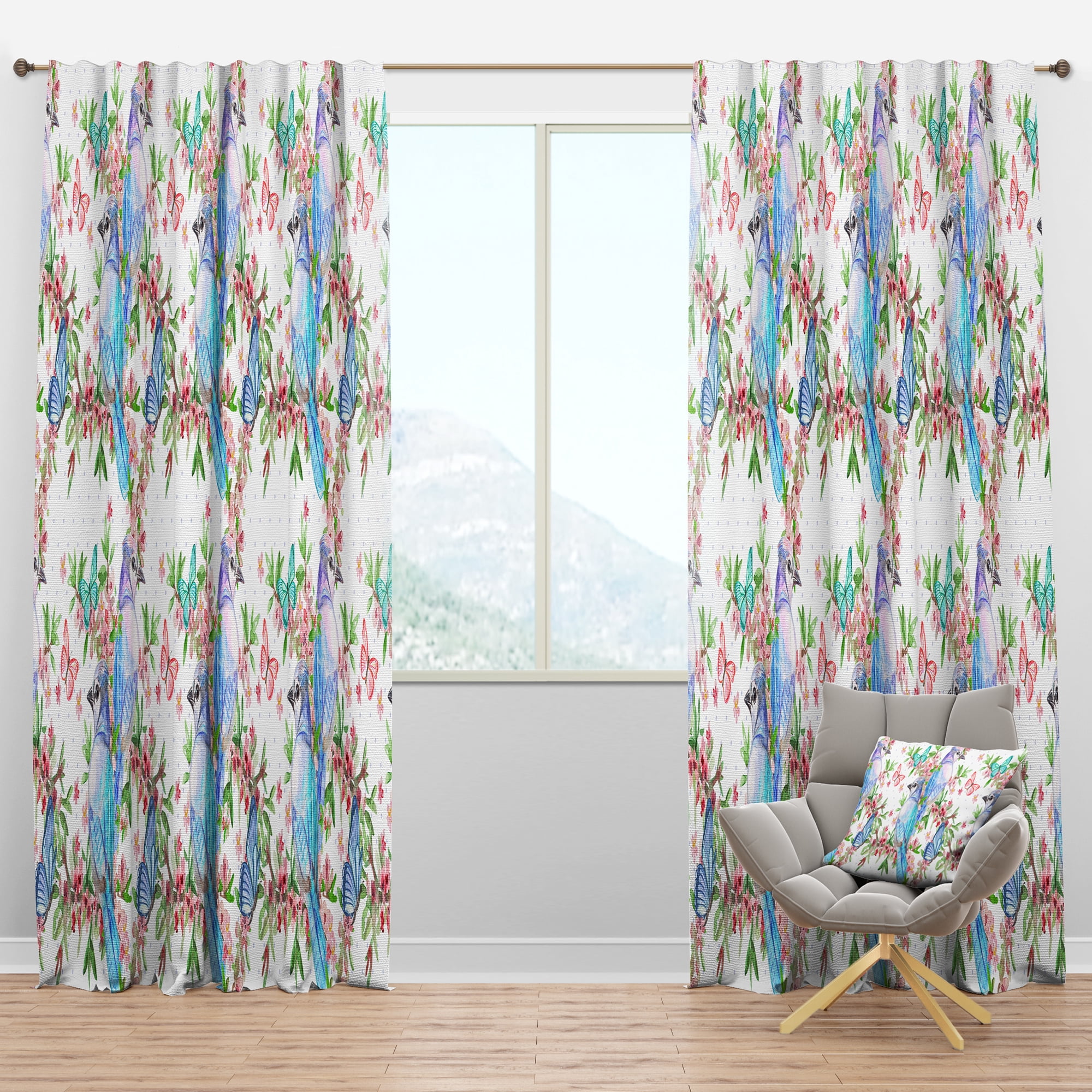 Designart 'Couples Of Birds and Butterflies With Texture' Traditional Blackout Curtain Panel