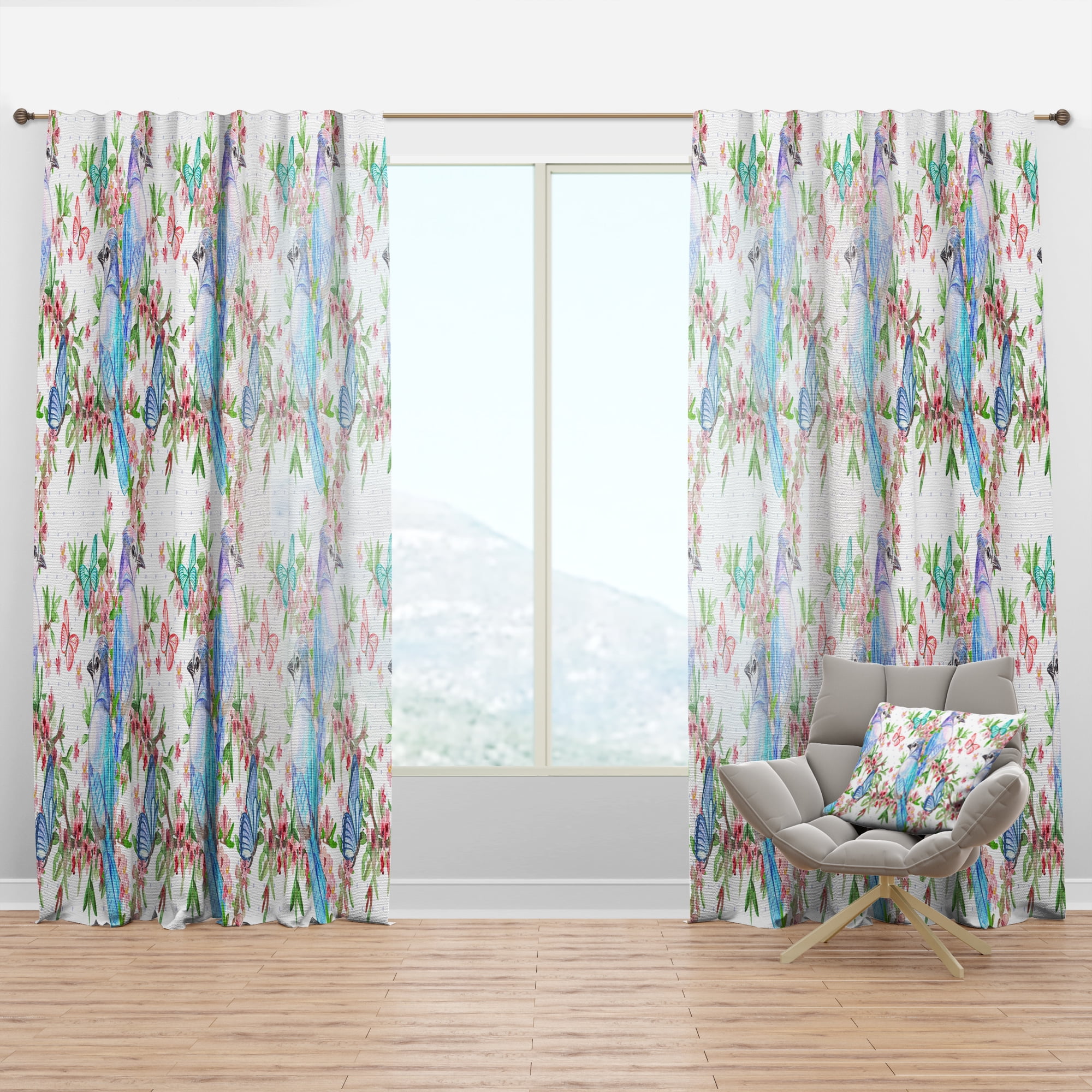 Designart 'Couples Of Birds and Butterflies With Texture' Traditional Curtain Panel