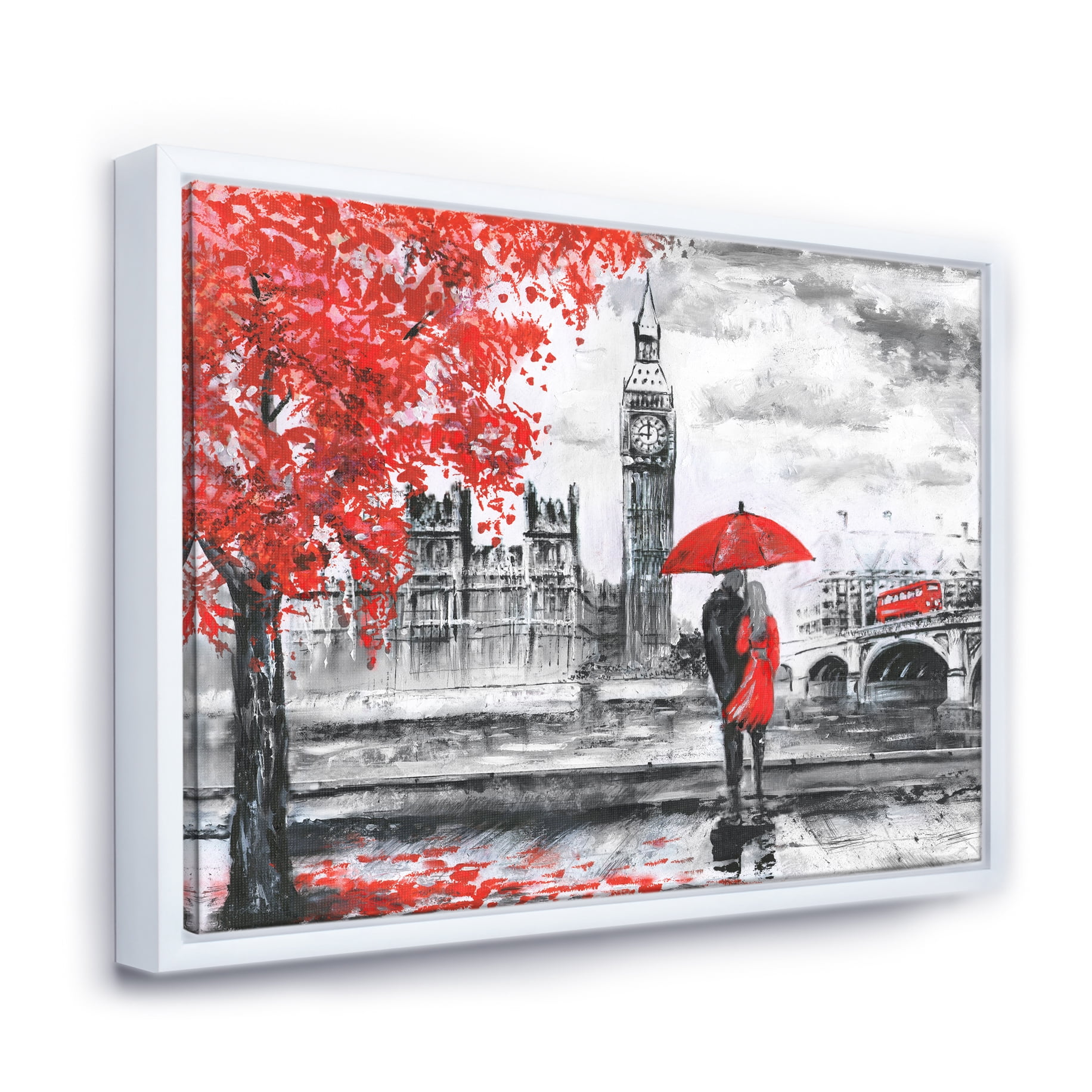 Designart ' Couples Walking in London ' Landscape Framed Canvas Art Print