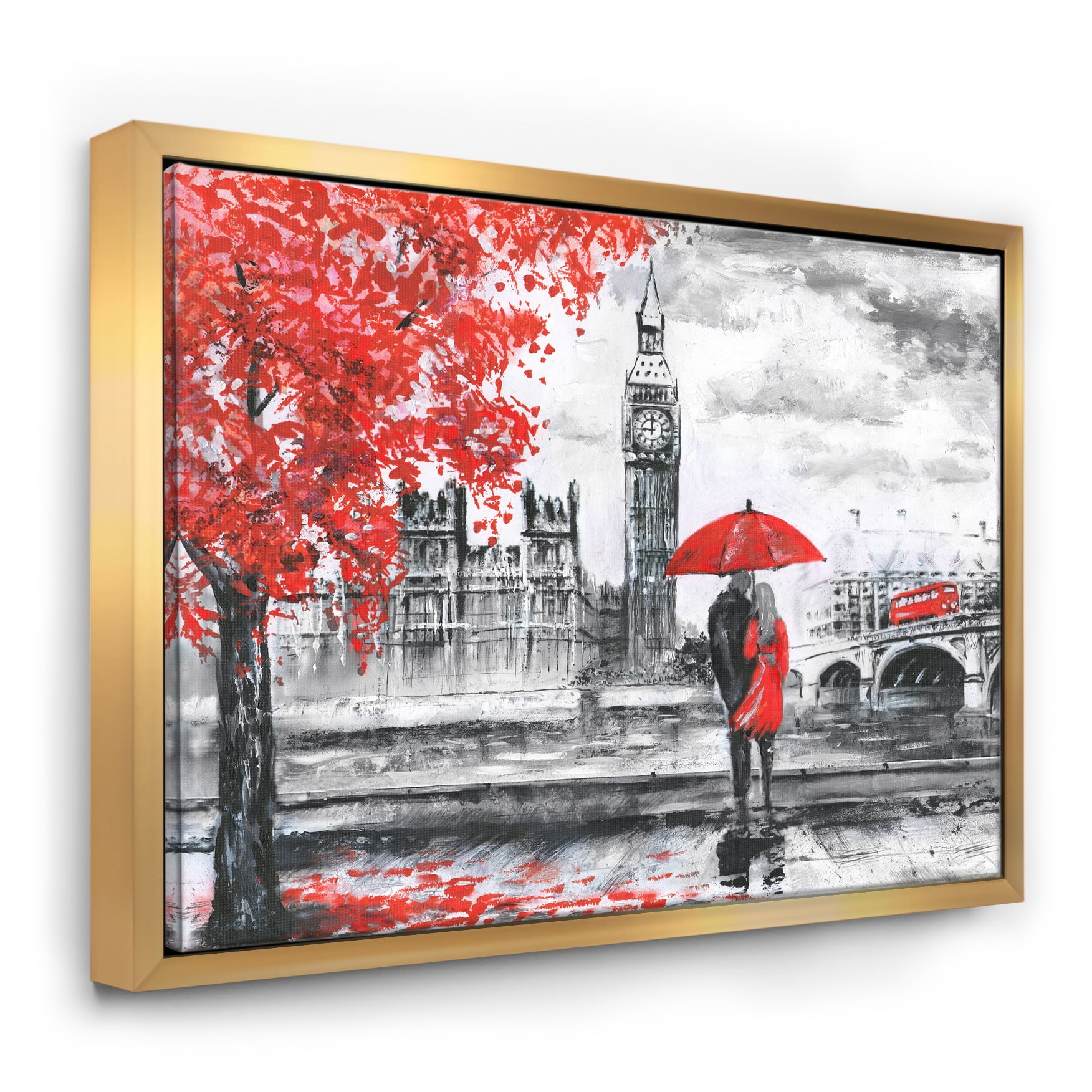 Designart ' Couples Walking in London ' Landscape Framed Canvas Art Print