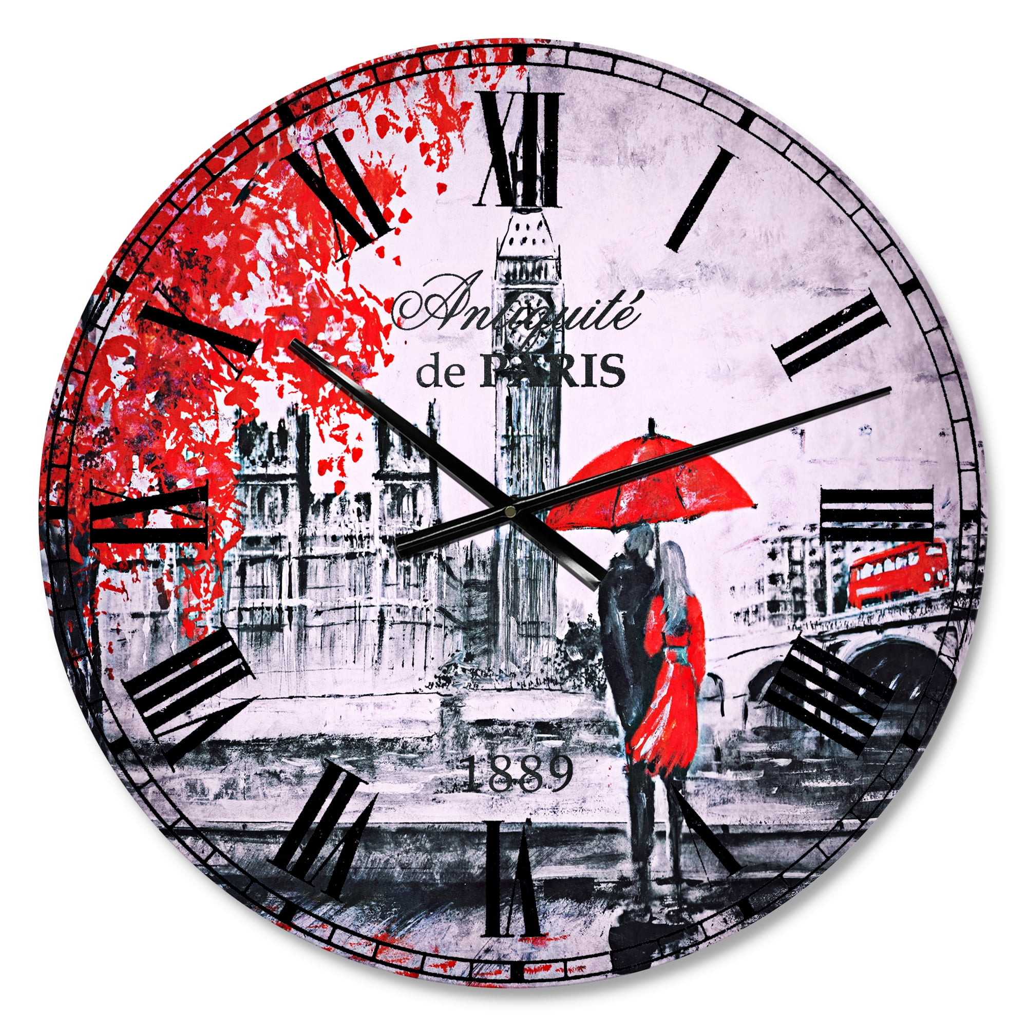 Designart 'Couples Walking in Paris' French Country wall clock