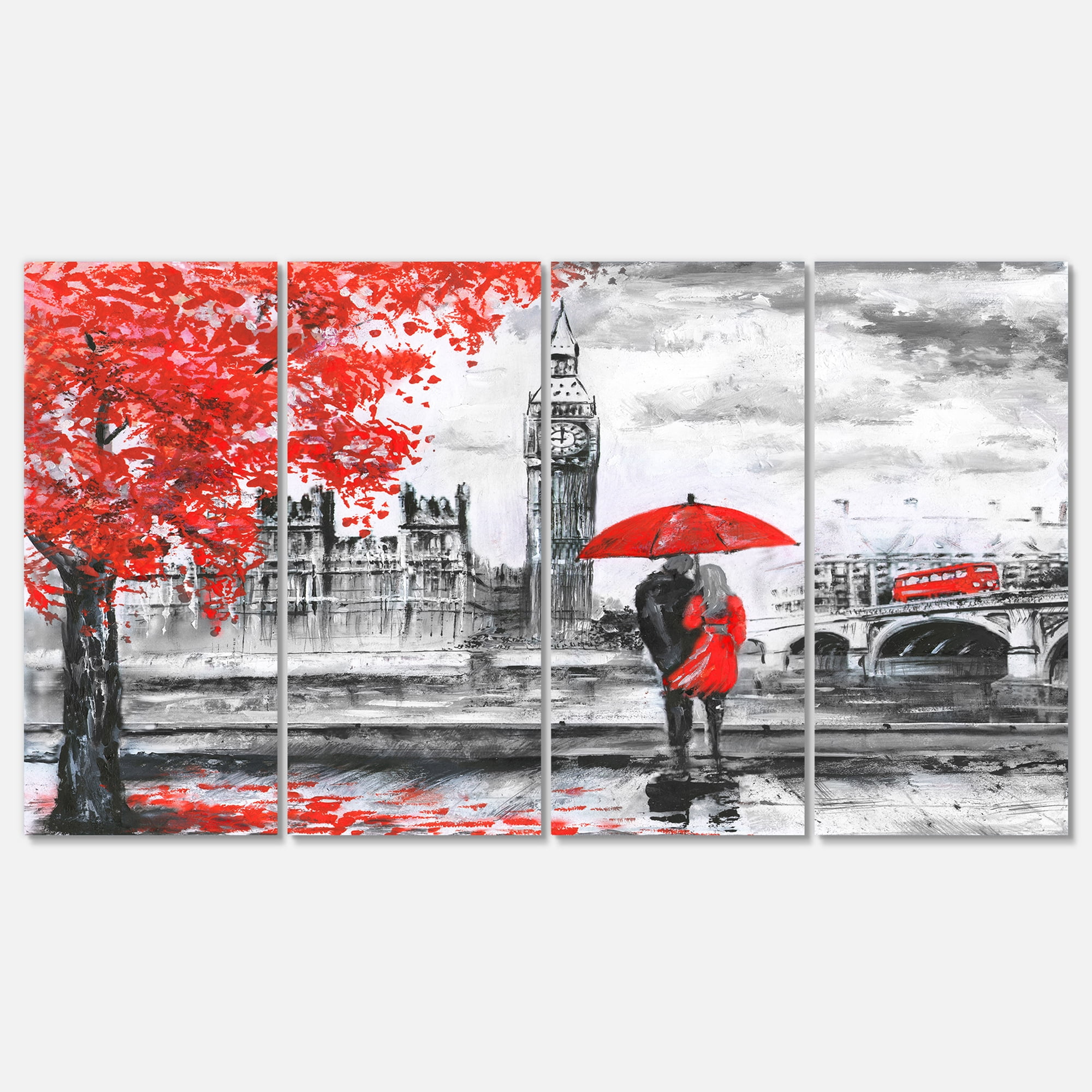 Designart 'Couples Walking in Paris ' Landscape Canvas Art Print