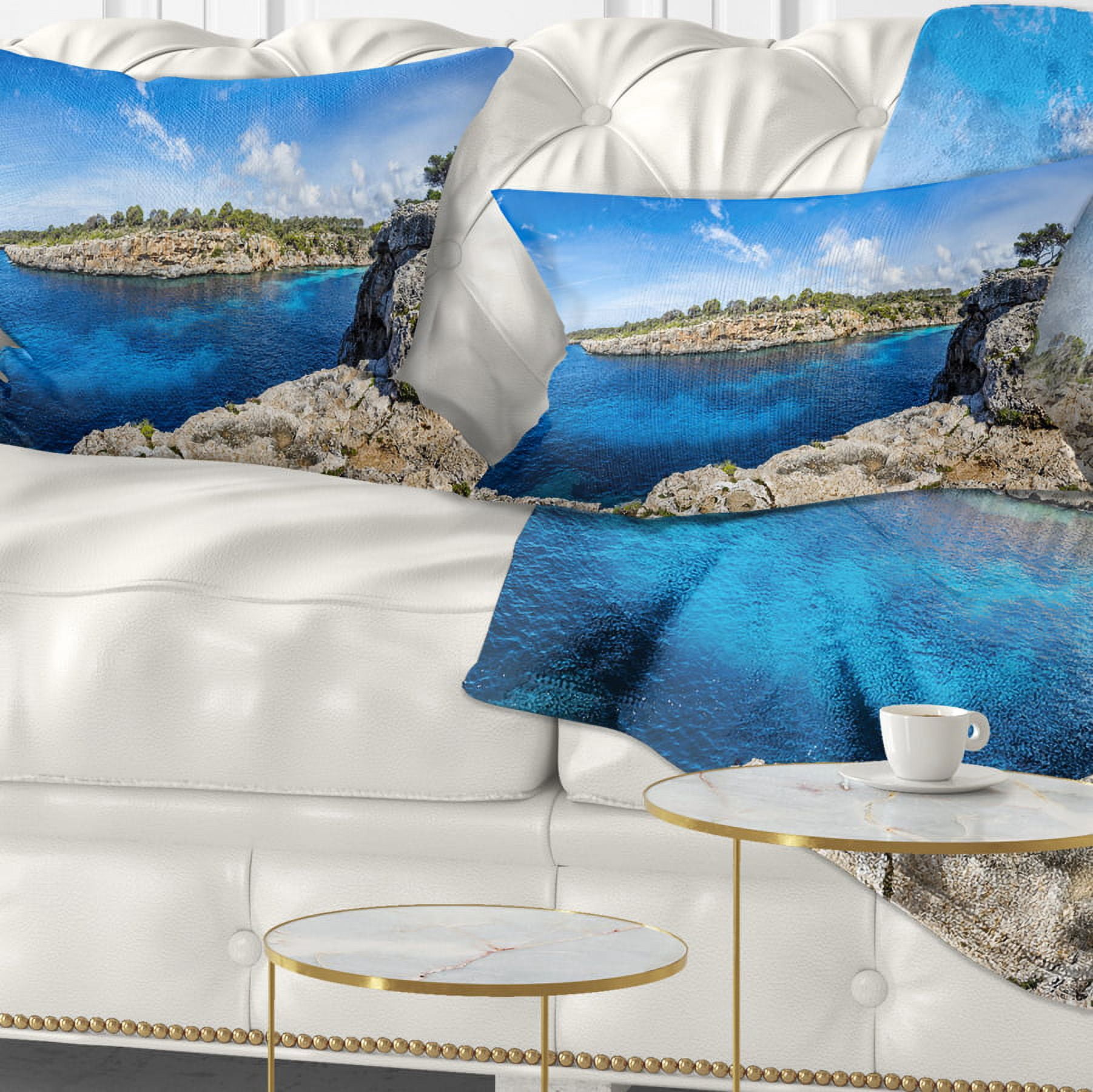 Designart Cove of Cala Pi Mallorca Panorama - Seascape Throw Pillow - 12x20