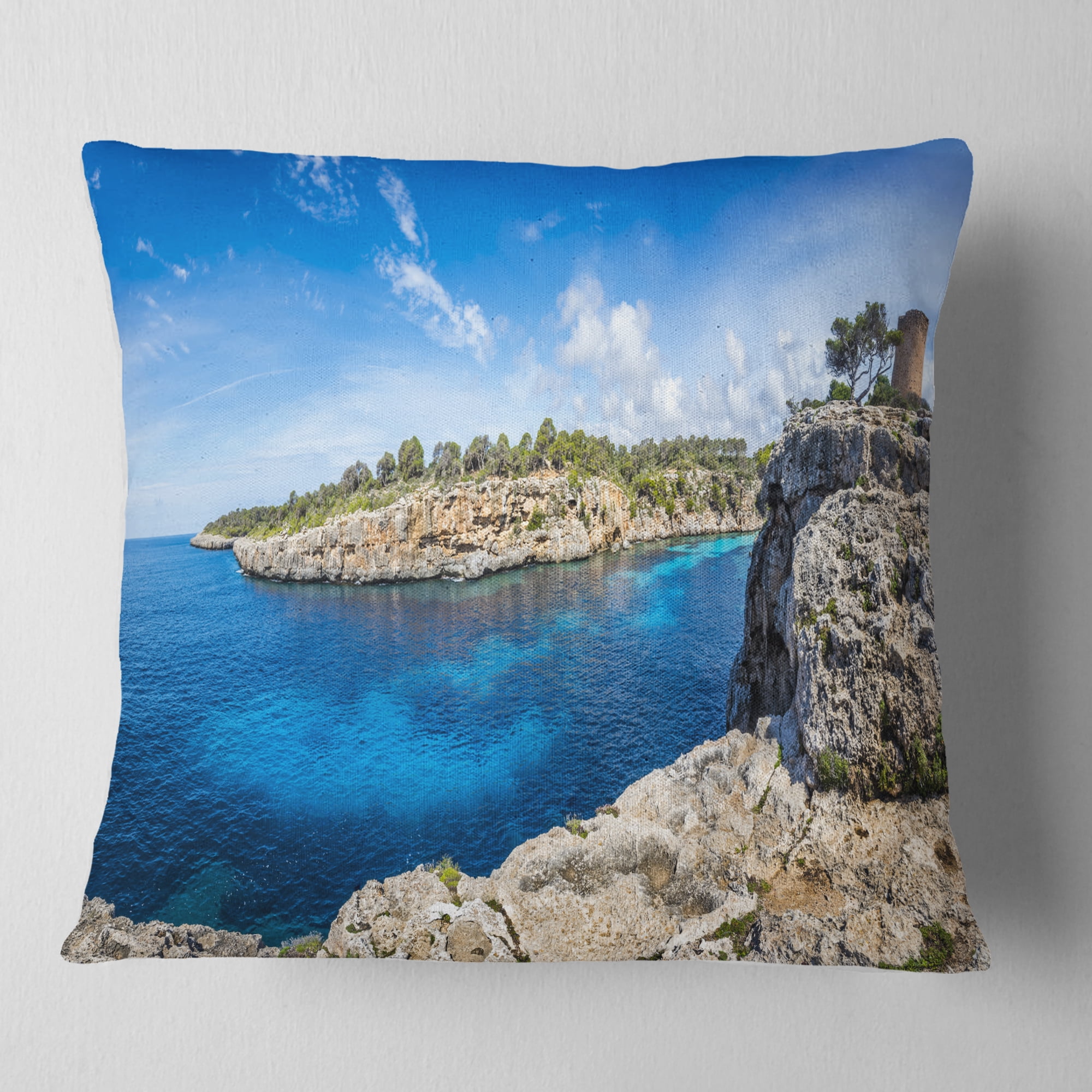 Designart Cove of Cala Pi Mallorca Panorama - Seascape Throw Pillow - 16x16