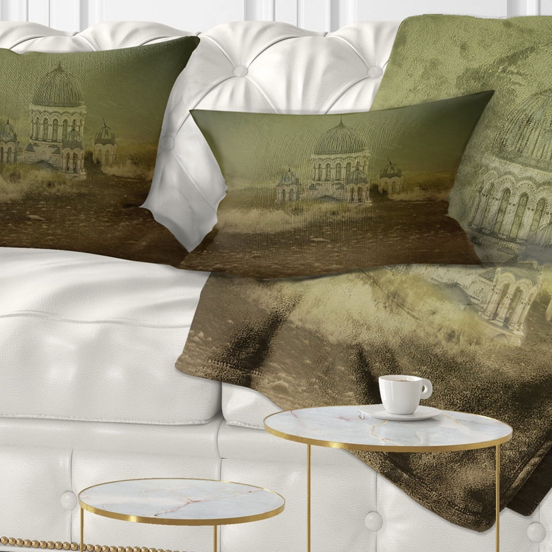 Designart Covered Old City - Landscape Printed Throw Pillow - 12x20