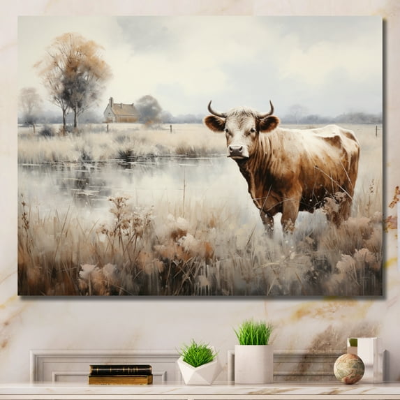 Designart "Cow In The pasture II" Animals Wall Decor