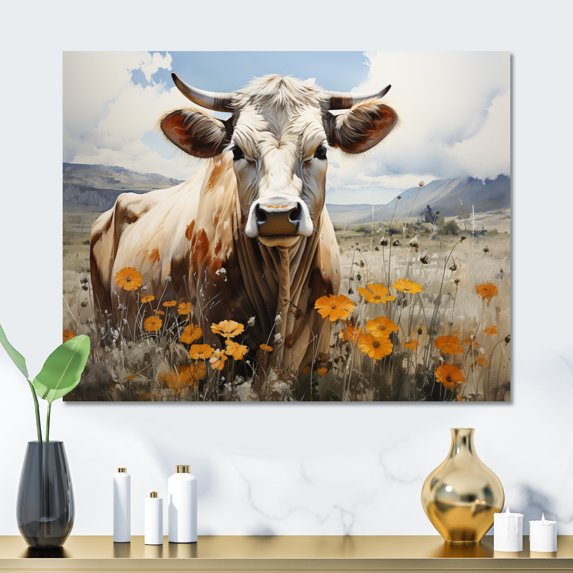 Designart "Cow In The pasture IV" Animals Metal Wall Decor