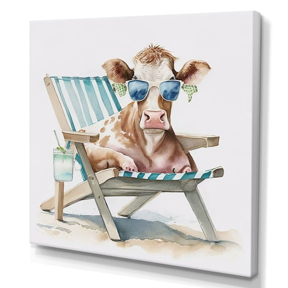 Designart Cow Lounging With Sunglasses I Canvas Wall Art