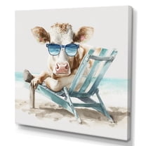 Designart Cow Lounging With Sunglasses II Canvas Wall Art