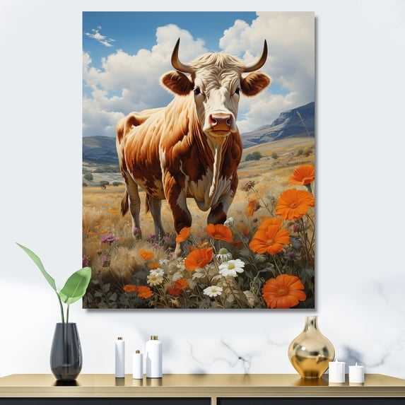 Designart "Cow Majestic pasture III" Animals Wall Art Living Room