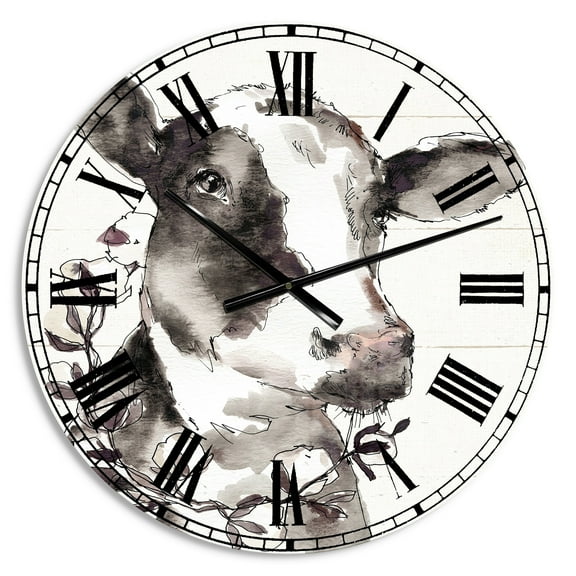 Designart 'Cow Portrait Country Life' Farmhouse wall clock