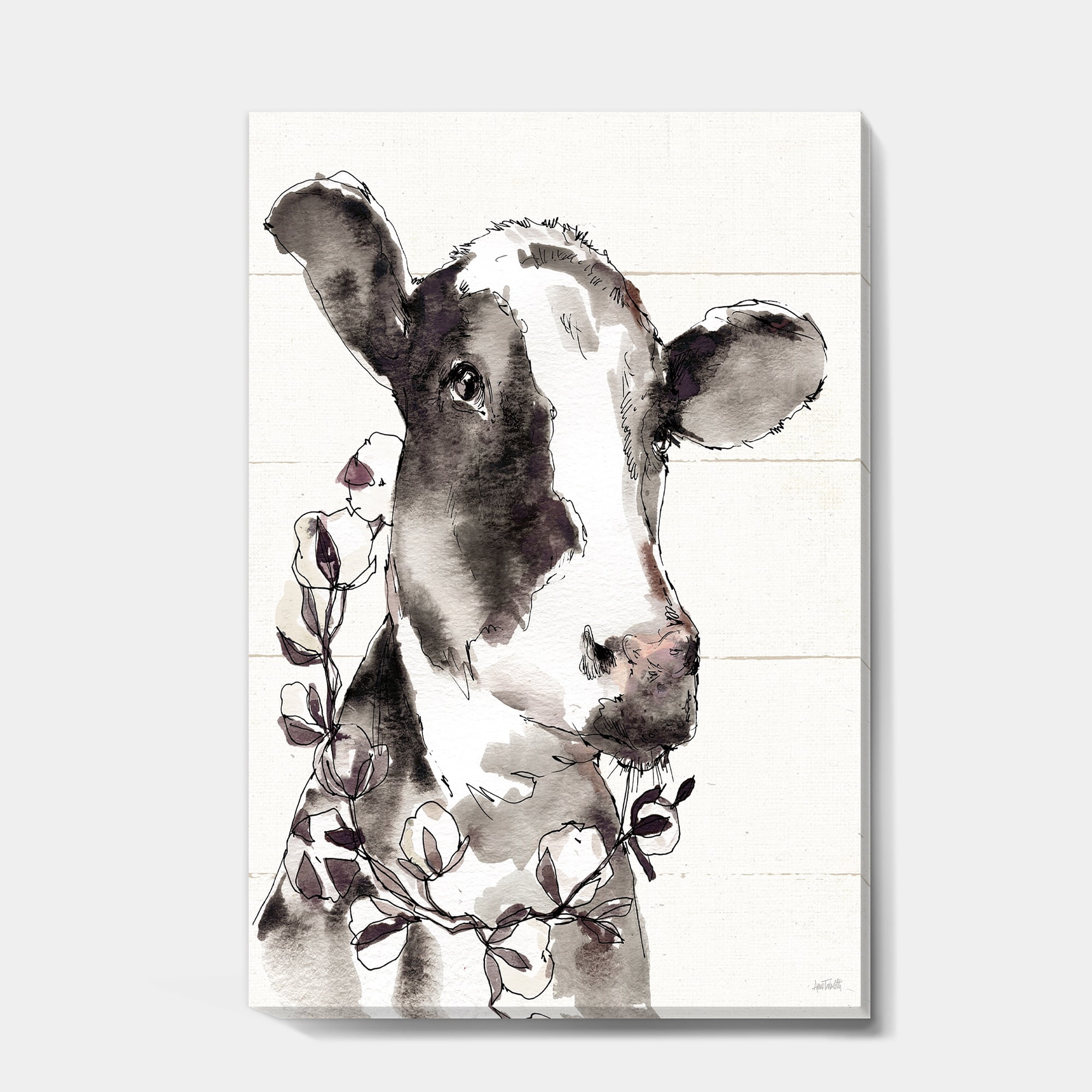 Designart 'Cow Portrait Country Life' Wildlife Canvas Art