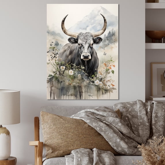 Designart "Cow Sumi Asian beauty III" Asian Metal Wall Art Prints