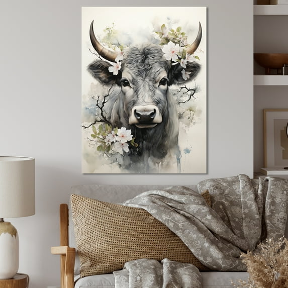Designart "Cow Sumi Asian beauty XIII" Asian Metal Wall Art Prints