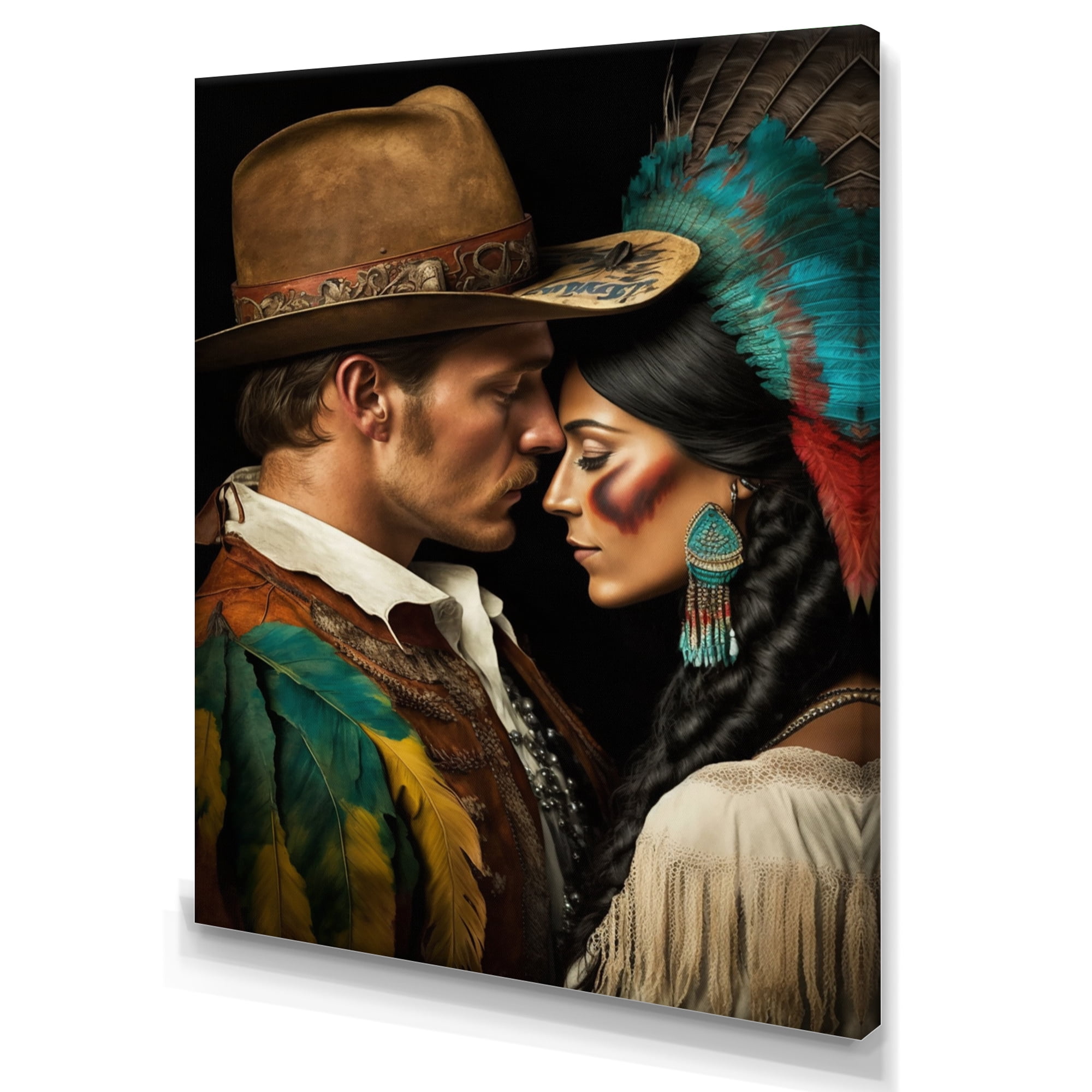Designart Cowboy And An Indian Woman In Love I Canvas Wall Art