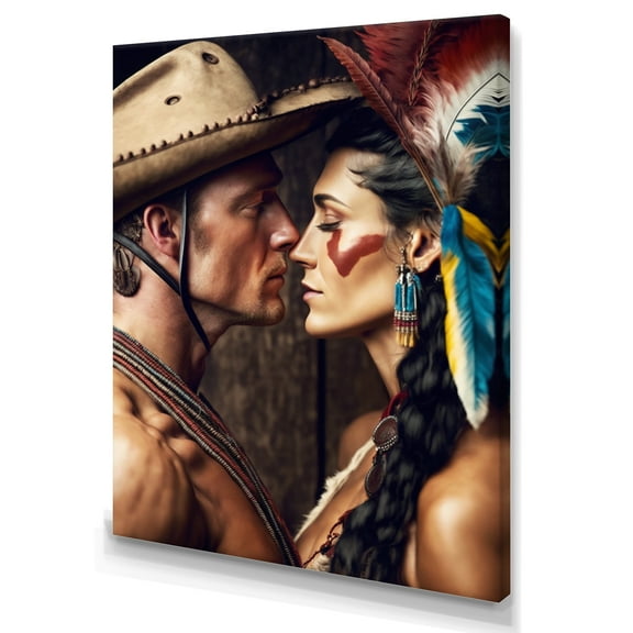 Designart Cowboy And An Indian Woman In Love II Canvas Wall Art
