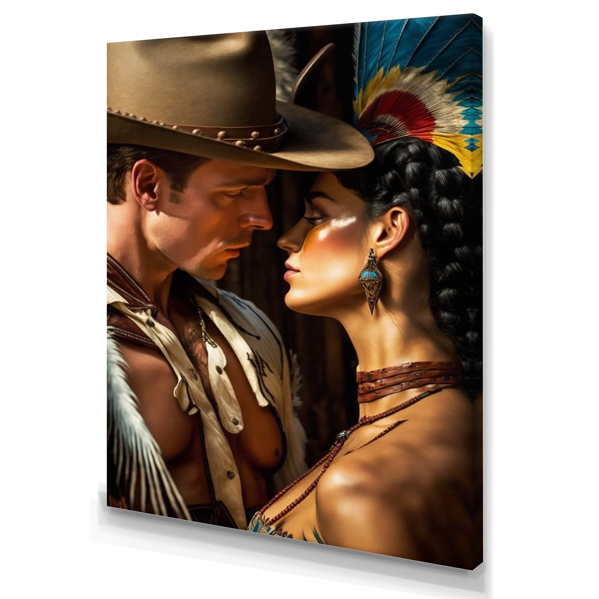 Designart Cowboy And An Indian Woman In Love III Canvas Wall Art