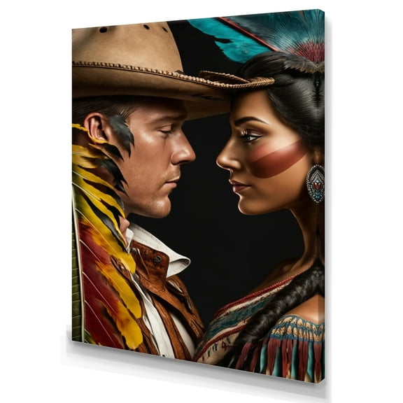 Designart Cowboy And An Indian Woman In Love IV Canvas Wall Art
