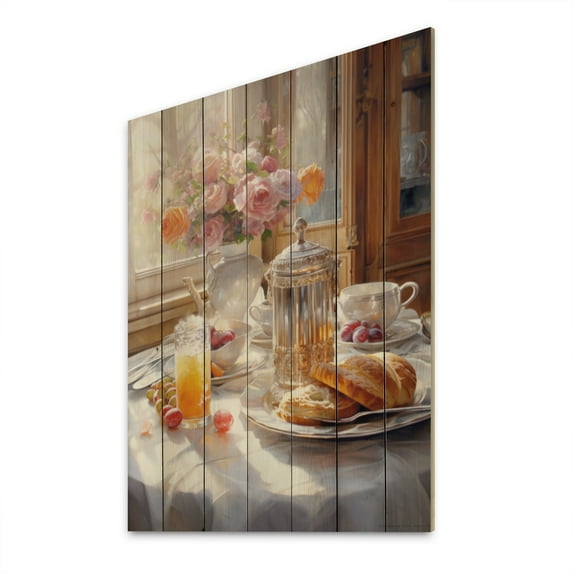 Designart "Cozy Breakfast Moments I" Food & Beverage Print on Natural Pine Wood